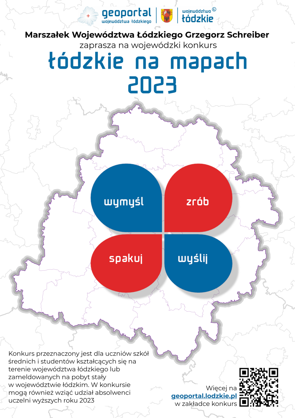 plakat promujący Wojewódzkim Konkursie „Łódzkie na mapach 2023”.